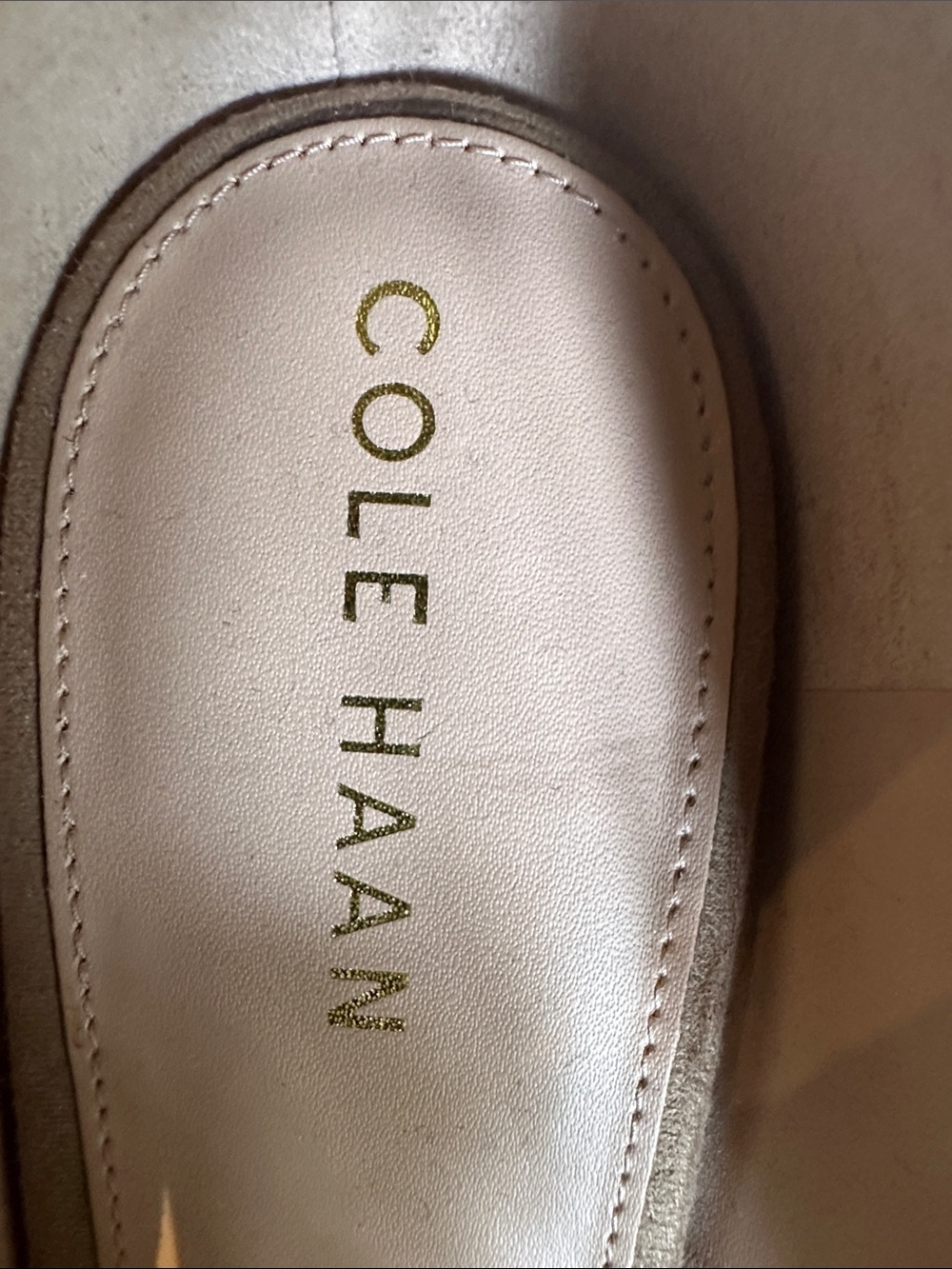 Cole Haan Beige Leather Slip-On Mule with Gold Logo